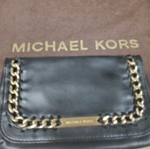 Michael Kors black leather braided clutch